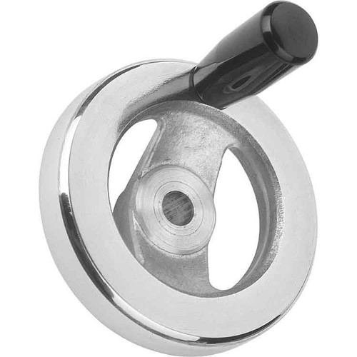 Kipp Handwheel 2-Spoke, Flat Rim, w/Fixed Handle, Reamed Hole, w/Slot, Polished Aluminum, D1=80 mm, D2=10H7, B3=3, T=11.4 (Qty. 1), K0162.3080X10