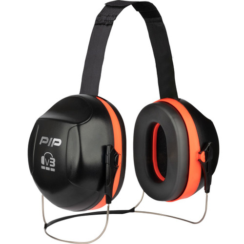 v3™ V3 Passive Ear Muff with Neckband, NRR 27, Neon Red, One Size, 1 Pair #263-V3NB