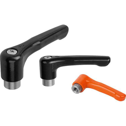 Kipp Adjustable Handles, Flat, Size 3, M10, Internal Thread, Zinc, Stainless Steel, Powder Coat, Black, (Qty. 1), K0738.3101