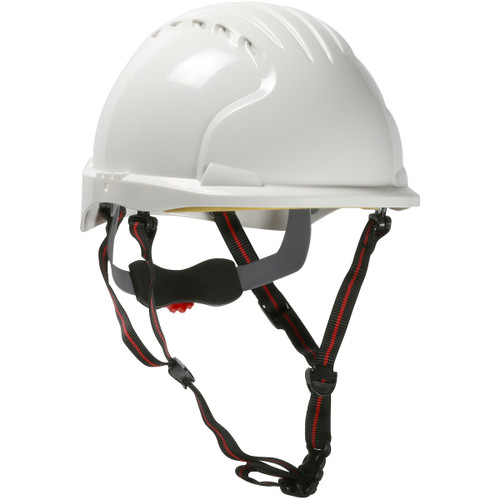 EVO 6151 Ascend Short Brim Safety Helmet with HDPE Shell, 4-Point Chinstrap, 6-Point Suspension and Wheel Ratchet Adjustment, White, One Size, 1 EA #280-EV6151S-CH-10