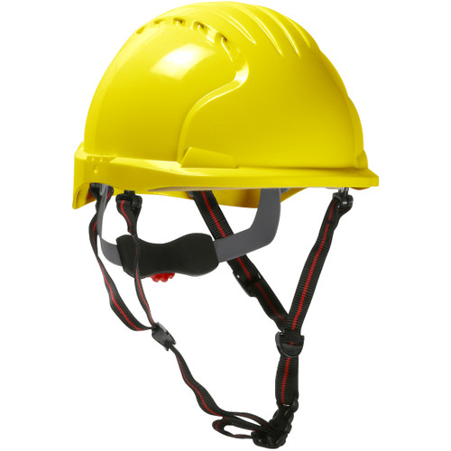EVO 6151 Ascend Short Brim Safety Helmet with HDPE Shell, 4-Point Chinstrap, 6-Point Suspension and Wheel Ratchet Adjustment, Yellow, One Size, 1 EA #280-EV6151S-CH-20