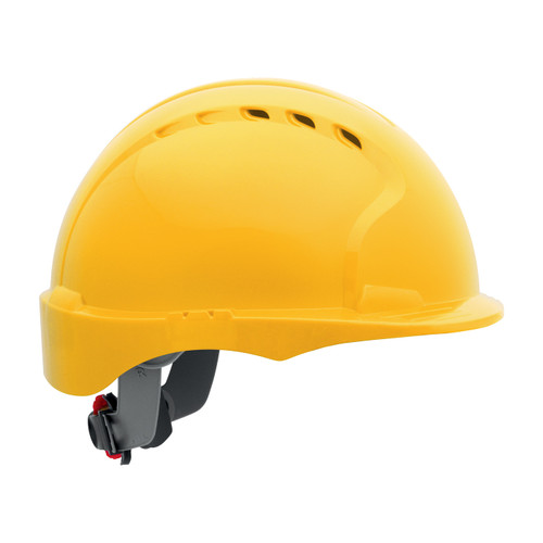 Evolution Deluxe 6151 Short Brim Hard Hat with HDPE Shell, 6-Point Polyester Suspension and Wheel Ratchet Adjustment, Vented, Yellow, One Size, 1 EA #280-EV6151SV-20