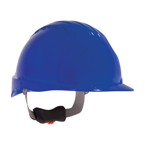 Evolution Deluxe 6151 Standard Brim Hard Hat with HDPE Shell, 6-Point Polyester Suspension and Wheel Ratchet Adjustment, Vented, Blue, One Size, 1 EA #280-EV6151V-50