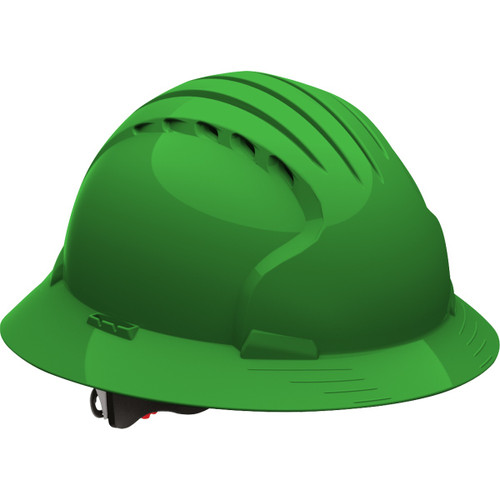 Evolution Deluxe 6161 Full Brim Hard Hat with HDPE Shell, 6-Point Polyester Suspension and Wheel Ratchet Adjustment, Vented, Green, One Size, 1 EA #280-EV6161V-30