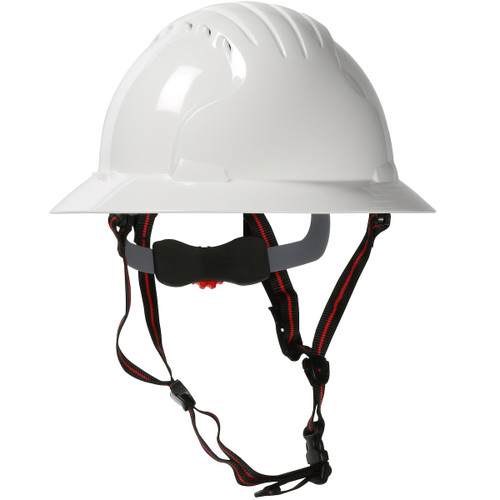 EVO 6161 Ascend Full Brim Safety Helmet with HDPE Shell, 4-Point Chinstrap, 6-Point Suspension and Wheel Ratchet Adjustment, Vented, White, One Size, 1 EA #280-EV6161V-CH-10 EVO 6161 Ascend Full Brim Safety Helmet with HDPE Shell, 4-Point Chinstrap, 6-Point Suspension and Wheel Ratchet Adjustment, Vented, White, One Size, 1 EA #280-EV6161V-CH-10