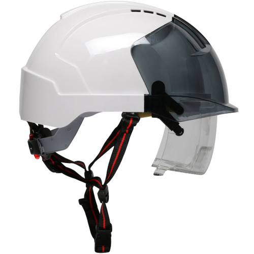 EVO Vista Ascend Type I, Vented Industrial Safety Helmet with Fully Adjustable 4-Point Chinstrap, Lightweight ABS Shell, Integrated ANSI Z87.1 Eye Protection, 6-Point Polyester Suspension and Wheel Ratchet Adjustment, Smoke, 1 EA #280-EVLV-CH-01S