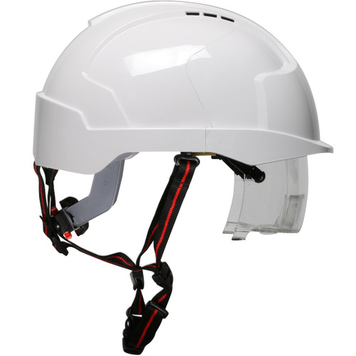 EVO Vista Ascend Type I, Vented Industrial Safety Helmet with Fully Adjustable 4-Point Chinstrap, Lightweight ABS Shell, Integrated ANSI Z87.1 Eye Protection, 6-Point Polyester Suspension and Wheel Ratchet Adjustment, White, 1 EA #280-EVLV-CH-01W