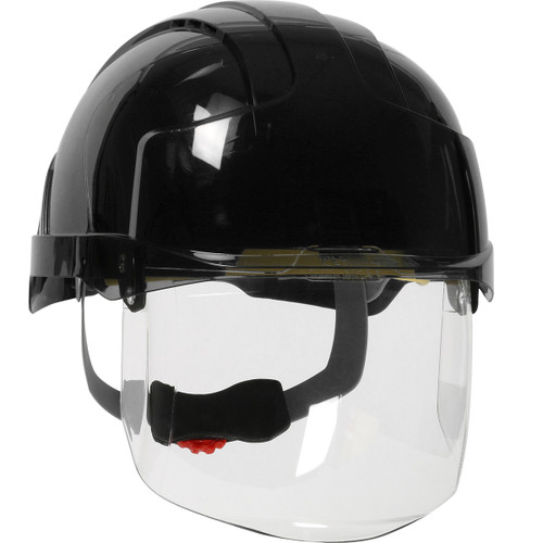 EVO VISTAshield Type I Industrial Safety Helmet with Lightweight ABS Shell, Integrated ANSI Z87.1 Faceshield, 6-Point Polyester Suspension and Wheel Ratchet Adjustment, Black, One Size, 1 EA #280-EVSV-11S