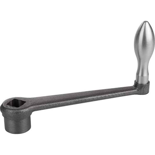 Kipp Crank Handle, Straight, Square Socket, SW=14+0.3, A=125 mm, Style F, Cast Iron, Black, (Qty. 1), K0685.112X14