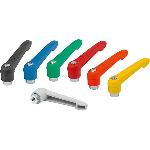 Kipp Adjustable Handles, Plastic w/External Thread, Steel Parts Trivalent , Blue Passivated, Size 2, M08X60, A1=75 mm, Black Gray, (10/Pkg.), K1660.2081X60