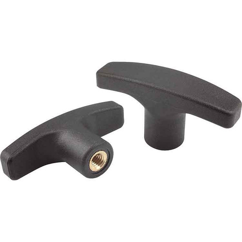 Kipp T-Grips, w/Internal Thread, Style K, D=M10, A=80, B=26, H=39.5, Thermoplastic, Black, Brass, (10/Pkg), K0180.18010