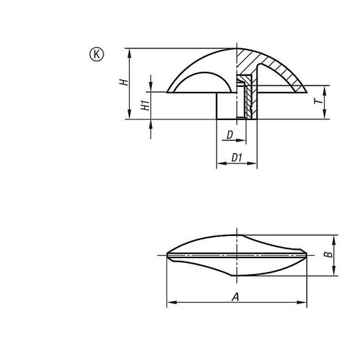  Kipp Triangular Grip, Internal Thread, Style K, D=M10 22X38.5, A=76, Thermoplastic, Steel, Black, (10/Pkg), K0783.17510