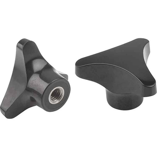 Kipp Triangular Grip High Collar, Internal Thread, Style K, D=M10, D1=62, H=35, Thermoplastic, Steel, Black, (10/Pkg), K0183.16210