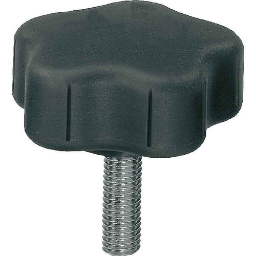 Kipp Five Lobe Grip w/External Threads, D=M08X25, D1=40, H=27.7, Style L, Thermoplastic, Steel, (10/Pkg), K0279.4008X25