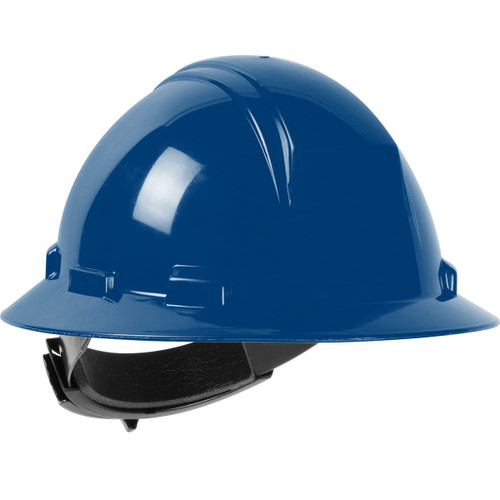 Kilimanjaro Full Brim Hard Hat with HDPE Shell, 4-Point Textile Suspension and Wheel Ratchet Adjustment, Type II, Royal, One Size, 1 EA #280-HP642R-17