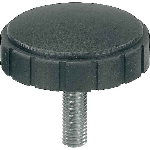 Kipp Knurled Screw Knob w/External Threads, D=M06X15, D1=57.4, H=17, Style L, Thermoplastic, Steel, (10/Pkg), K0281.5706X15