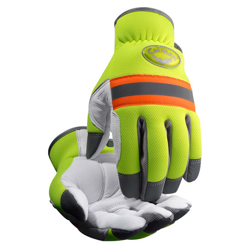 Caiman MAG Multi-Activity Glove with Sheep Grain Leather Palm with Hi-Vis Yellow Padded Back, Small, 6 Pairs, 1 EA #2908-3