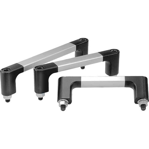 Kipp Tubular Handle, A=400 mm, L=424 mm, H=55 mm, Style B, Aluminum Serrated Plastic, (1/Pkg), K0210.4003