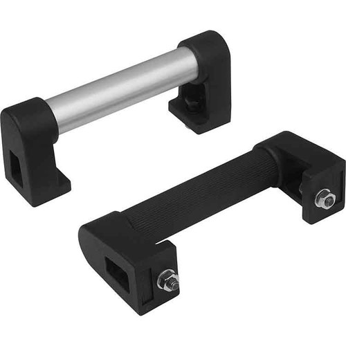 Kipp Tubular Handle, A=400 mm, L=450 mm, H=80, D=M08X25, Style B, Aluminum Black Serrated Plastic, (1/Pkg), K0223.400302