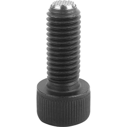 Kipp Ball End Thrust Screw w/Head, Style FV, Flattened, Serrated, Rotation Lock, D=M12, L=30 mm, Carbon Steel, (Qty. 1), K0380.51250