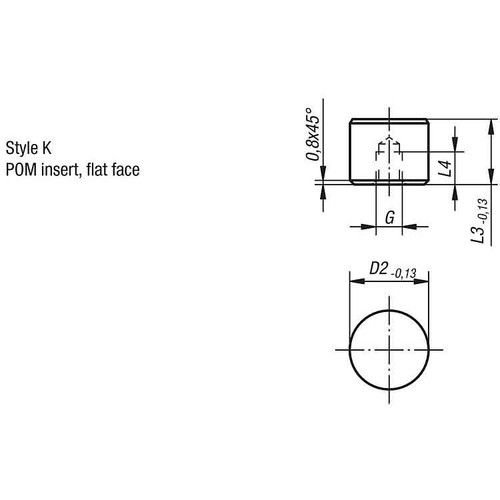 Kipp Grippers and Inserts, Round, Style K, D2=10 mm, L3=10 mm, POM White , (Qty. 1), K0385.10109