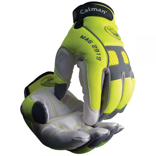  Caiman® MAG™ Multi-Activity Glove with Goat Grain Padded Palm and Hi-Vis Yellow AirMesh™ Back - Heatrac® III Insulation, Large, 6 Pairs, #2919-5