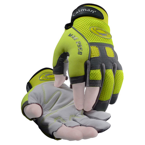 Caiman® MAG™ Multi-Activity Glove with Sheep Grain Leather Palm and Hi-Vis AirMesh™ Back - Partial Half-Finger, Medium, 6 Pairs, #2958-4