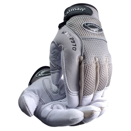 Caiman® MAG™ Multi-Activity Glove with Padded Deerskin Leather Palm and Gray AirMesh™ Back, Small, 6 Pairs, #2970-3