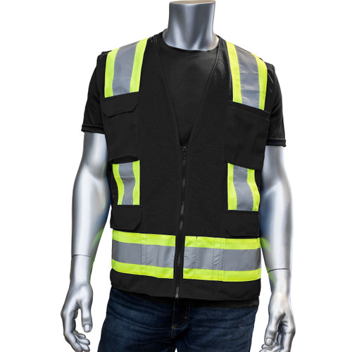 PIP ANSI Type O Class 1 Two-Tone Eleven Pocket Mesh Surveyors Vest, Black, 4X-Large, #301-0500M-BK/4X