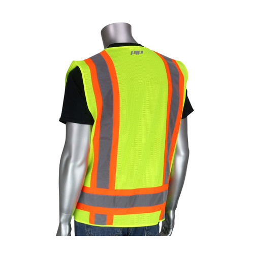 PIP® ANSI Type R Class 2 Two-Tone Eleven Pocket Mesh Surveyors Vest, Hi-Vis Yellow, Large, #302-0500M-LY/L