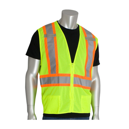 PIP® ANSI Type R Class 2 Two-Tone Mesh Vest with "D" Ring Access  302-0600D, Hi-Vis Yellow, Small, #302-0600D-LY/S