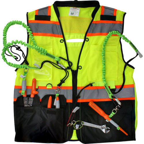 PIP® ANSI Type R Class 2 Two-Tone Twelve Pocket Tethering Vest with Ripstop Black Bottom Front and "D" Ring Access, Hi-Vis Orange, Small, #302-0670T-OR/S