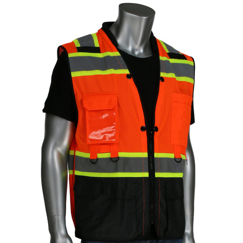 PIP® ANSI Type R Class 2 Two-Tone Twelve Pocket Tethering Vest with Ripstop Black Bottom Front and "D" Ring Access, Hi-Vis Orange, Large, #302-0670T-OR/L