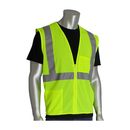PIP® ANSI Type R Class 2 Two Pocket Zipper Mesh Vest, Hi-Vis Yellow, Medium, #302-0702Z-LY/M