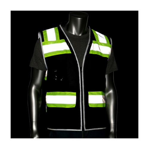 PIP ANSI Type O Class 1 Black Two-Tone Eleven Pocket Tech-Ready Mesh Surveyors Vest, Black, 5X-Large, #302-0800D-BK/5X