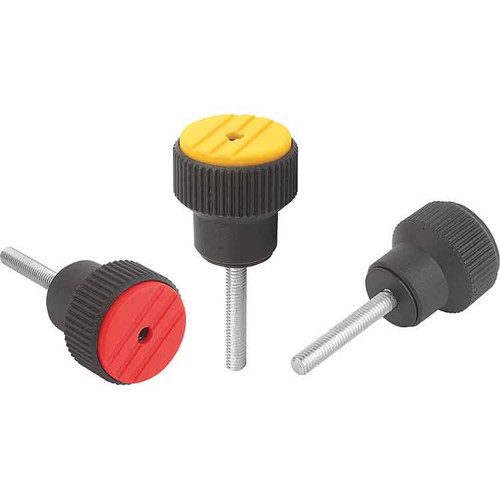 Kipp Torque Knurled Knob, External Thread, Size 2, D=M05X30, Thermoplastic, Colza Yellow, (Qty. 1), K0277.2057X30