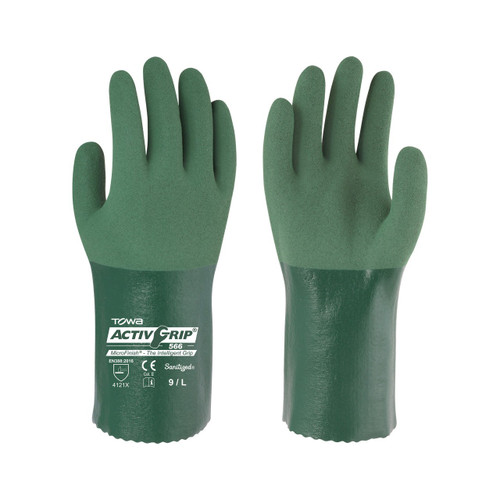 Ironclad TOWA Full Coated Nitrile Chemical Gloves, Green, X-Large, (12 Pairs), #FC1N12-05-XL