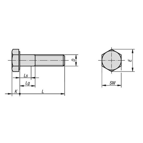 Kipp Hexagon Head Bolt w/Shaft, DIN 931/ISO 4014, M5X35, Stainless Steel 70, (10/Pkg), K0870.105X35