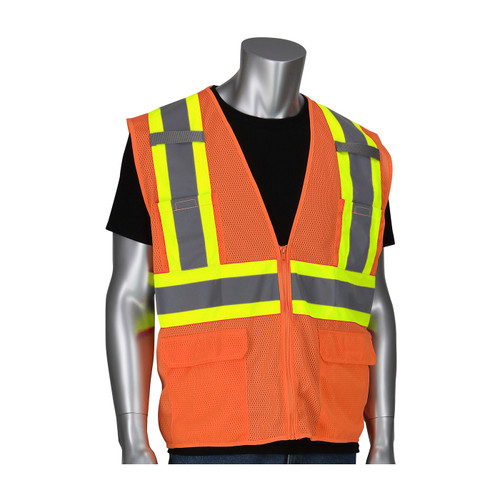 PIP® ANSI Type R Class 2 Two-Tone Six Pocket Mesh Vest, Hi-Vis Orange, 3X-Large, #302-MVZT-OR/3X