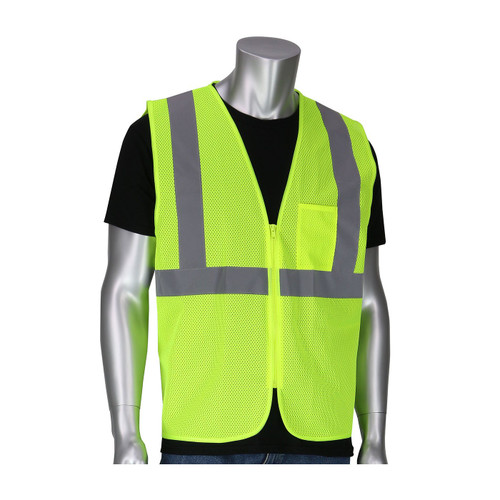 PIP® ANSI Type R Class 2 Two Pocket Value Zipper Mesh Vest, Hi-Vis Yellow, Small/Medium, #302-V200LY-S/M