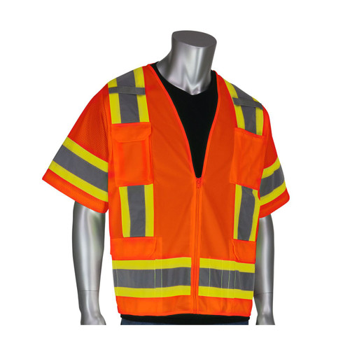 PIP® ANSI Type R Class 3 Two-Tone Surveyor Eleven Pocket Vest, Hi-Vis Orange, 4X-Large, #303-0500-OR/4X