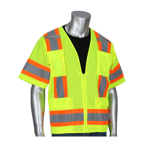 PIP® ANSI Type R Class 3 Two-Tone Eleven Pocket Mesh Surveyors Vest, Hi-Vis Yellow, 3X-Large, #303-0500M-LY/3X