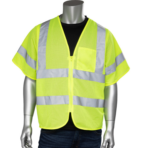PIP® ANSI Type R Class 3 Dual Sized Value Zipper Mesh Vest, Hi-Vis Yellow, Small/Medium, #303-V100LY-S/M