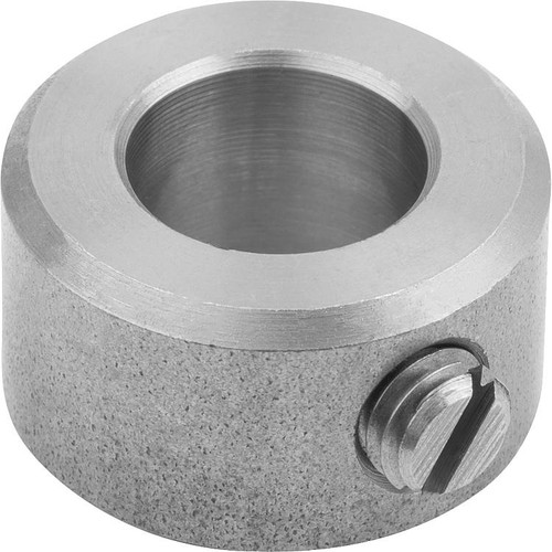 Kipp Shaft Collar, w/Grub Screw & Hex Socket, DIN 705, Form E, D1=5 mm, D2=10 mm, B=6 mm, Steel, Bright, (10/Pkg), K0406.300501