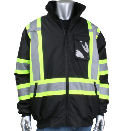 PIP® ANSI Type O Class 1 CAN/CSA Z96 Two-Tone X-Back Full Zip Bomber Jacket/Hi-Vis Black/4X-Large #331-1745X-BK/4XL