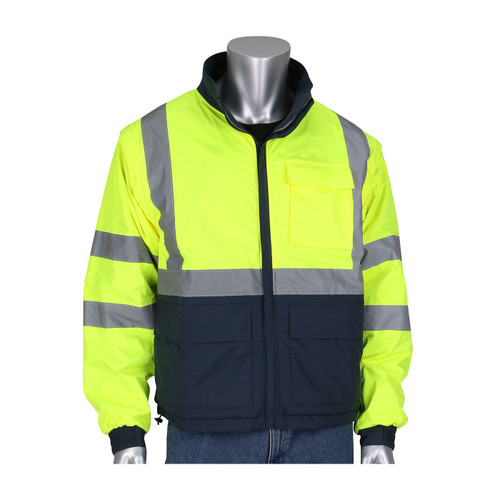 PIP® ANSI Type R Class 3 4-in-1 Reversible Dark Gray Bottom Multi-Seasonal Windbreaker with Detachable Sleeves, Hi-Vis Yellow/Green, Large #333-1500-R/L