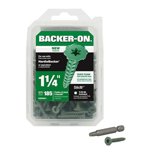 ITW #9 x 1-1/4" Cement Board Screws, Backer-On, (185 Pack/16 Packs), #ITW23401