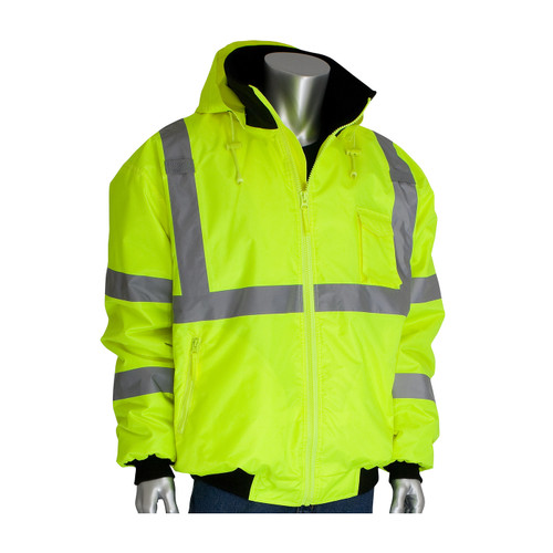 PIP® ANSI Type R Class 3 Value Bomber Jacket with Zip-Out Fleece Liner, Hi-Vis Yellow/Green, 3X-Large #333-1762-LY/3X