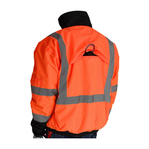 PIP® ANSI Type R Class 3 Rip Stop Premium Plus Bomber Jacket with Zip-Out Fleece Liner and "D" Ring Access, Hi-Vis Orange, X-Large #333-1770-OR/XL