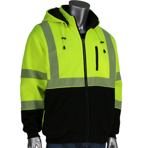 PIP® ANSI Type R Class 3 Reversible Full Zip Hooded Sweatshirt with Black Bottom, Hi-Vis Yellow/Green, Small #323-1400S-LY/S